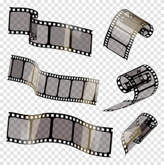 old film strip with transparency on a transparent background in 3d. Vector illustration 10 EPS.