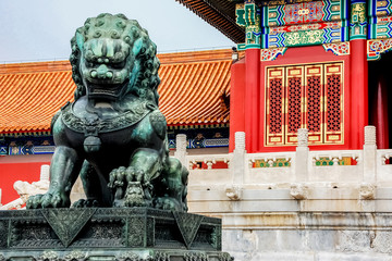 Lion statue at Forbidden City, Beijing, China 
