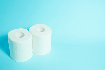 Daily necessities, Toilet paper. copy space, light blue background.　日用品　トイレットペーパー　余白あり　水色背景