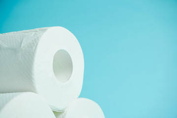 Daily necessities, Toilet paper. copy space, light blue background.　日用品　トイレットペーパー　余白あり　水色背景