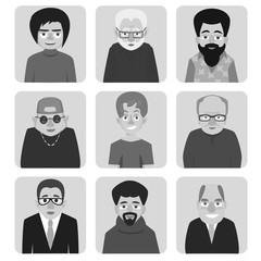 men's cartoon avatar in black and white vector avatars