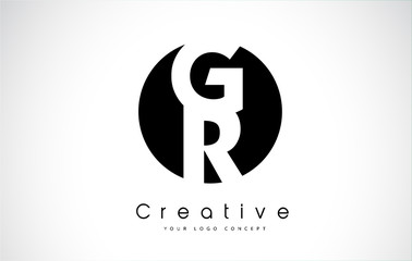 GR Letter Logo Design inside a Black Circle