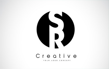SR Letter Logo Design inside a Black Circle