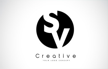 SV Letter Logo Design inside a Black Circle