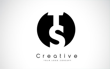 Fototapeta premium TS Letter Logo Design inside a Black Circle