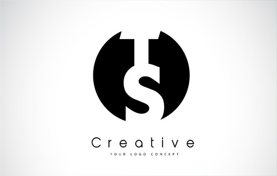 TS Letter Logo Design inside a Black Circle