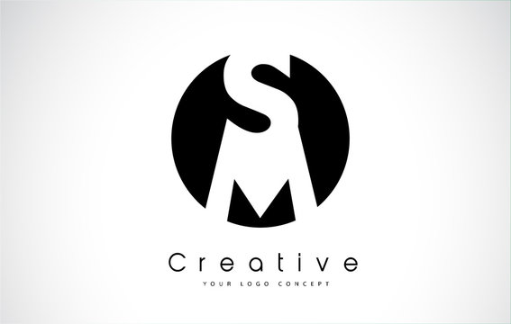 SM Letter Logo Design inside a Black Circle