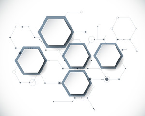 Vector molecule with 3D paper label, integrated Hexagon background. Blank space for content, business, infographic, diagram,digital network, flowchart. Social network connection technology concept - 194571316