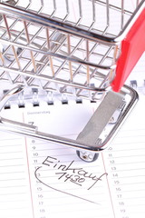 Einkaufen Notiz mit Einkaufswagen