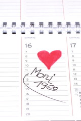 Treffen mit Freundin in Kalender eingetragen Herz