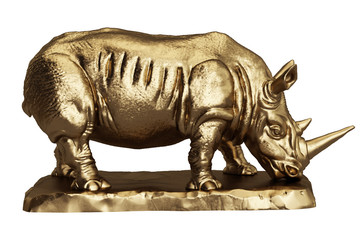 Fototapeta na wymiar Rhinoceros golden sculpture isolated on white background.Digital Illustration.3d rendering