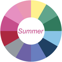 Obraz premium Stock vector color guide. Seasonal color analysis palette for summer type. Type of female appearance