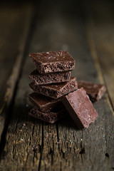 Pieces of dark porous chocolate