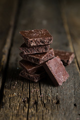 Pieces of dark porous chocolate