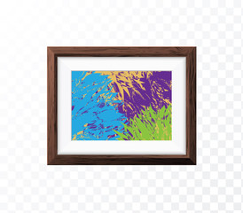 Realistic Minimal Isolated Wood Frame with Abstract Art Scene on Transparent Background for Presentations . Vector Elements