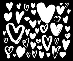 Brush pen heart big set. Handwriting different hearts collection. Hand drawn unique illustration for postcard, printing, tatoo