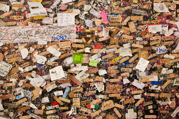 VERONA, ITALY - AUGUST 17, 2017: The House of Juliet - Verona. Wall with notes of love.