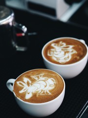 close up coffee cup in coffee shop.