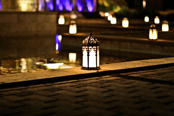 lantern along the track at night