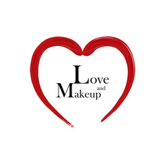 Makeup and Love. Red trace in the form of heart. vector illustration. Makeup and Love fashion inscription. Woman's cosmetics concept.
