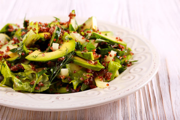 Quinoa and avocado salad served