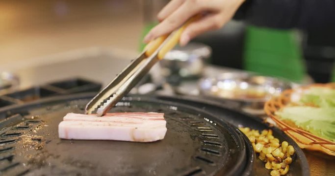 Korean pork grilled in restaurant