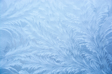 Winter frosty blue patterns on the glass