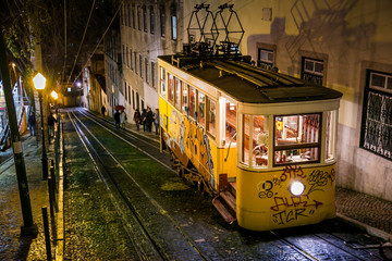LISBON, PORTUGAL - January 31, 2011: The mythical tram in the historical center of Lisbon