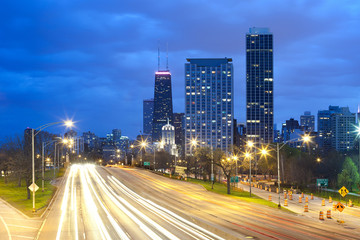 Fototapeta na wymiar Traffic on Lake Shore Drive, Chicago, Illinois, USA