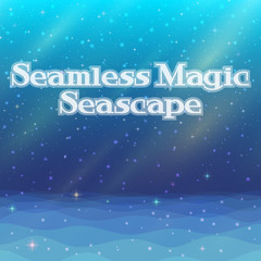 Horizontal Seamless Landscape, Magic Night Seascape, Silent Sea and Dark Blue Sky with Stars and Color Rays, Nature Background for Your Design. Eps10, Contains Transparencies. Vector