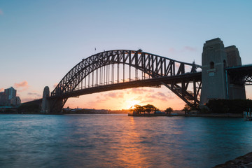Fototapeta na wymiar Sydney Harbour Bridge sunset view from Kiribilli point.