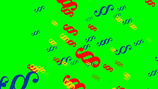 Flying paragraphs on green screen. Multicolored paragraphs in red, blue and yellow rotating.