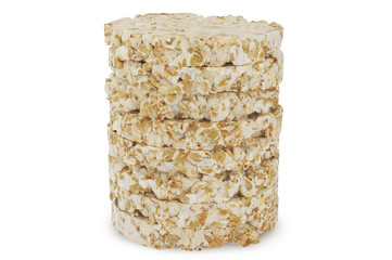 Pile of Round wheat crispbread isolated on white background