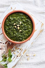 Pesto. Overhead view