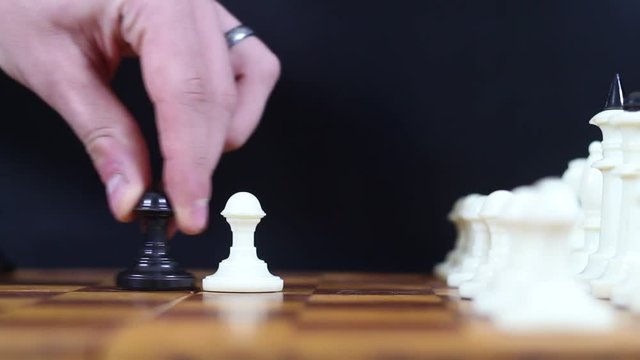 Game of chess. Friends in the competition play chess. World Chess Tournament. Victory and defeat. Checkmate. Bracing. King and Queen.