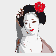 Watercolor like vector ilustration of japanese geisha
