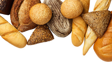 assorted breads isolated on a white background