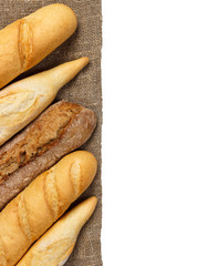 French baguetteon cloth isolated on white background