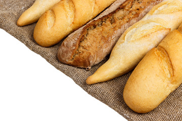 French baguetteon cloth isolated on white background