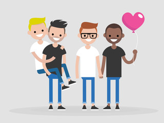 Fototapeta premium A group of gay friends. Young adult men couples. LGBT. Flat editable vector illustration, clip art