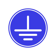 Earth grounding sign on blue circle. Vector icon..