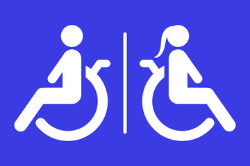 Separated toilet for disabled persons sign. Handicapped accessible male and female WC. Vector icon.