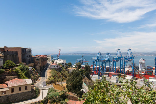 View on Cityscape of historical city Valparaiso, Chile.