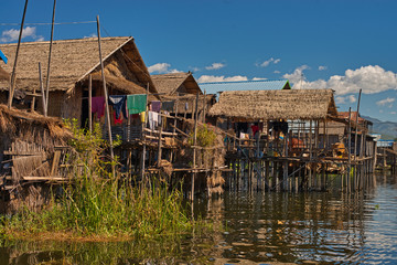 a normal day in a floating village on Inle lake for a family