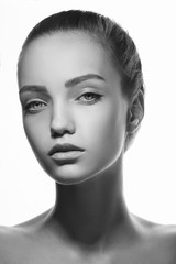 Fototapeta premium Beautiful face of young teen woman with clean fresh skin.