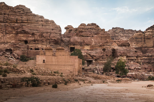 Ancient city Petra and the facades of old buildings in it