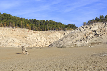 Empty lake at Bimont Dam near Aix en Provence, France.