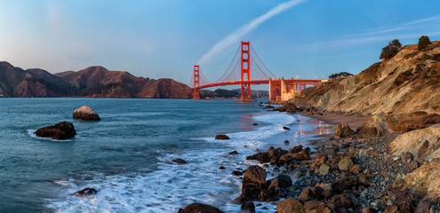 Famous Golden Gate Bridge at sunset,, San Francisco USA
