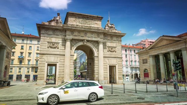 MILANO, ITALY - MAY 3, 2017: Timelapse of the street day city famous pedestrian crowded walking