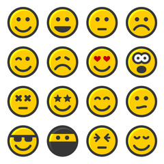 Yellow Smile Icons Set on White Background. Vector